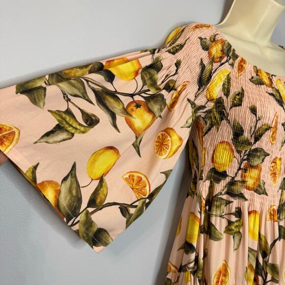 Alexia Admor Amabella Smocked Off-the-Shoulder Madi Dress Lemon Print M - Picture 8 of 14